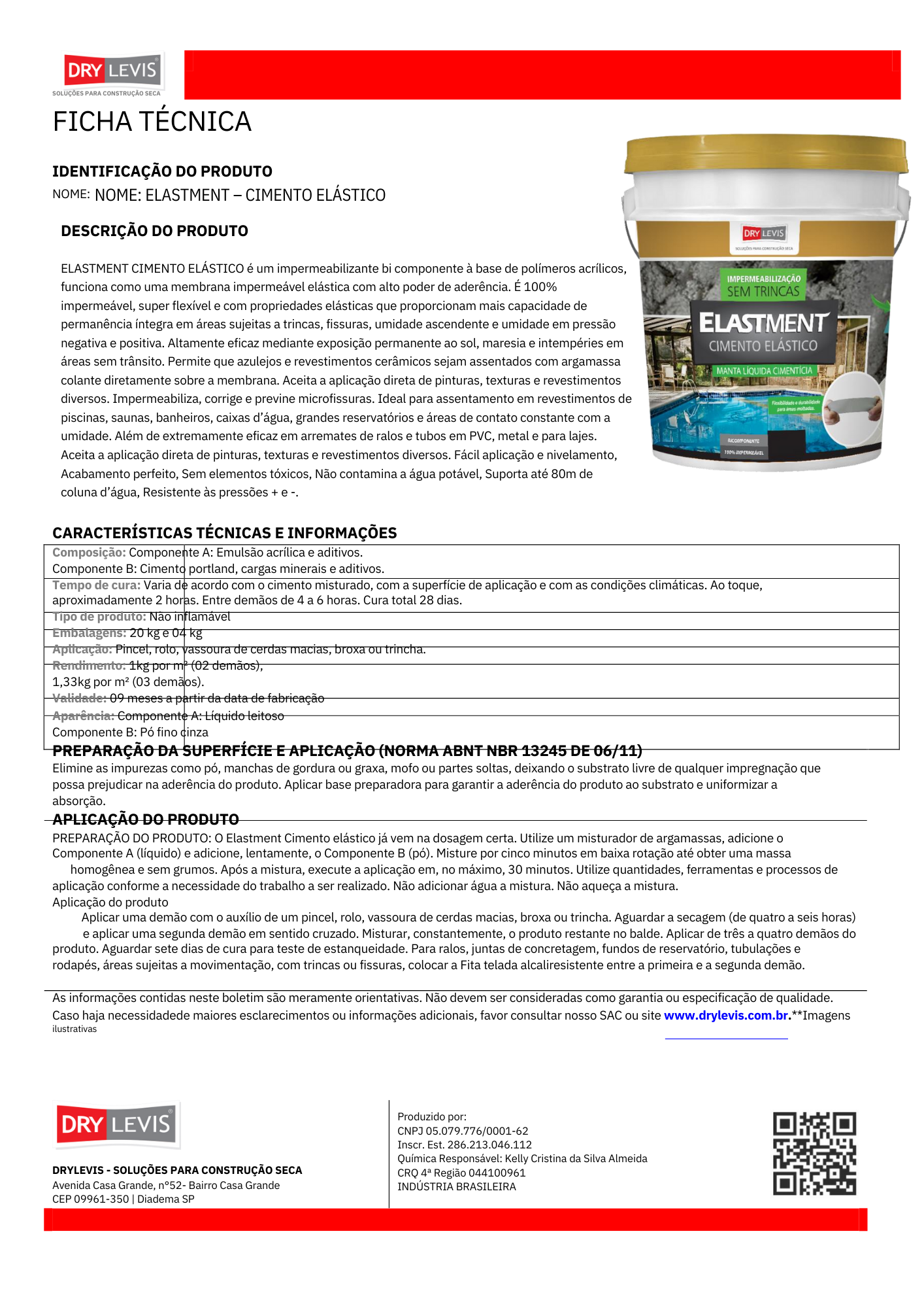 Manta Líquida Elastment Cimento Elástico Cinza 4kg Drylevis