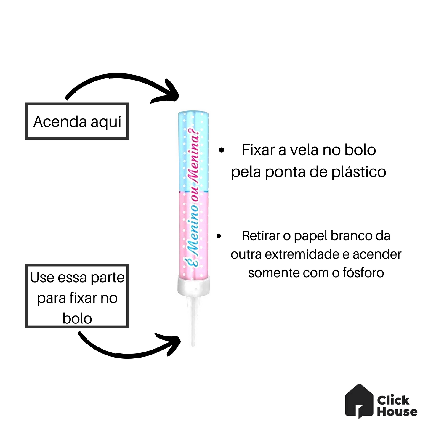 Vela Vulcão Para Chá Revelação Faisca Rosa E Azul 12 Cm