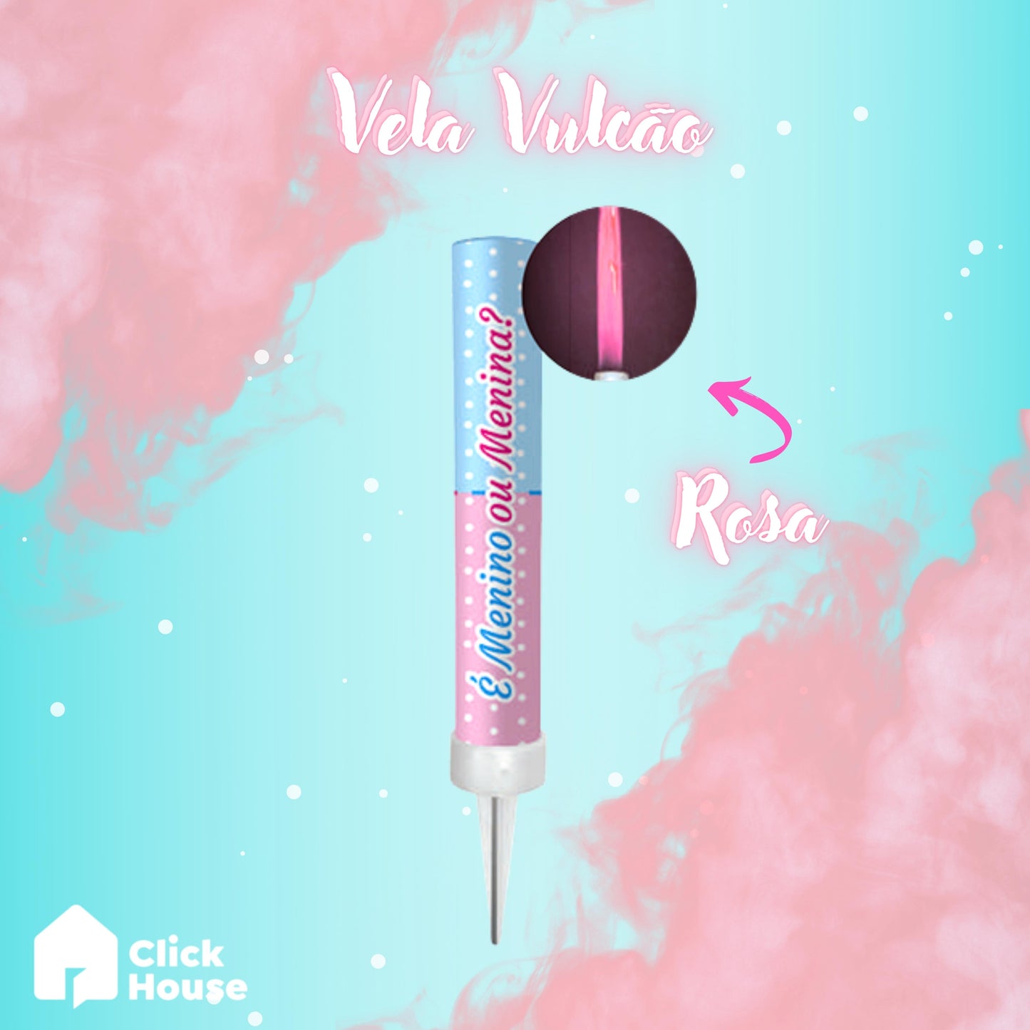 Vela Vulcão Para Chá Revelação Faisca Rosa E Azul 12 Cm