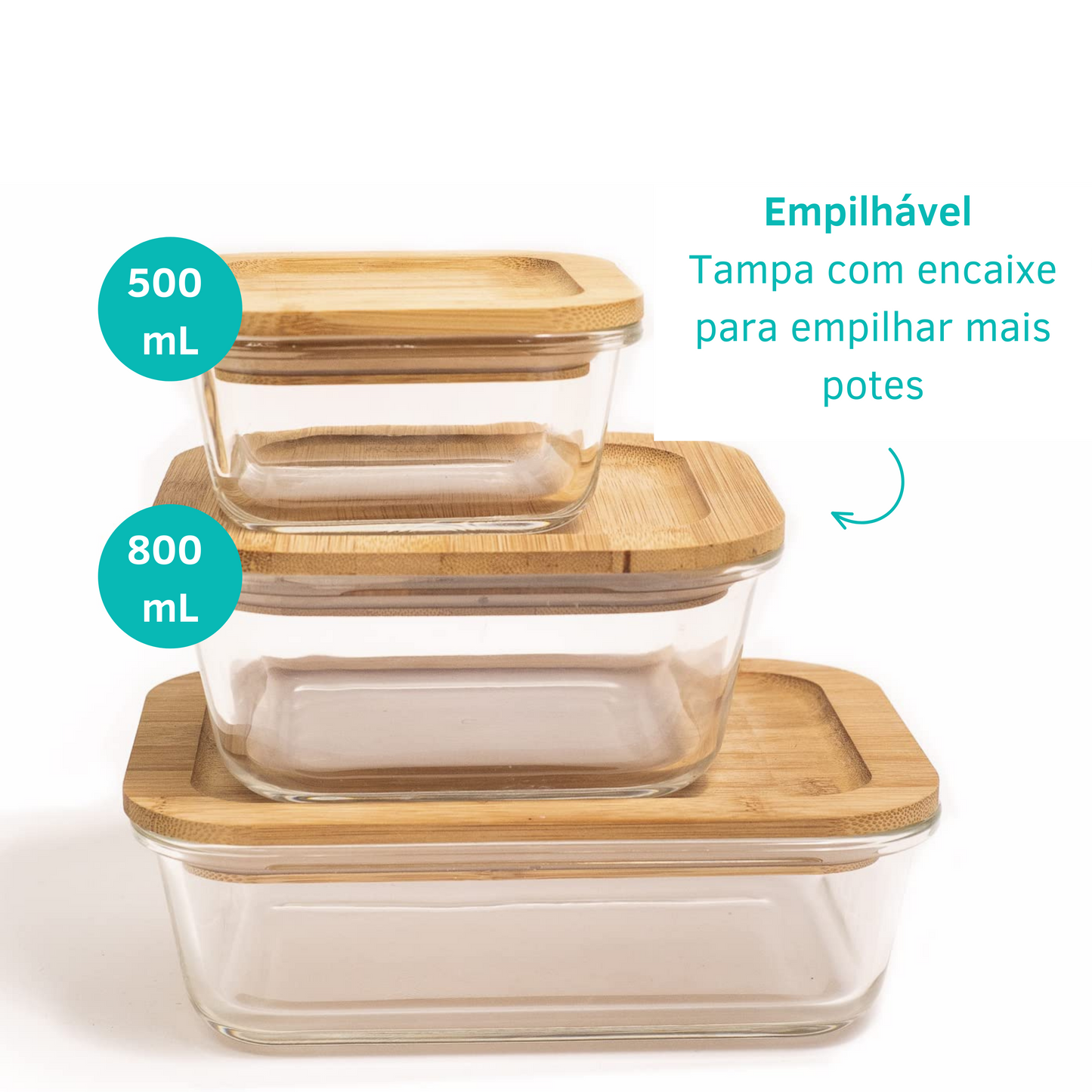Pote Vidro Quadrado Marmita Tampa Hermética Bambu 800 Ml