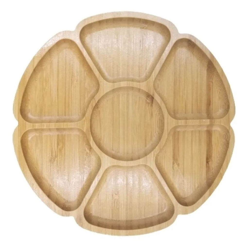 Petisqueira 7 Divisórias Bambu De Frios Petisco 19,5x19,5 Cm