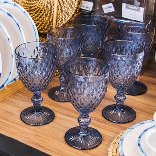 Taça De Vidro Água Suco Bico De Abacaxi Azul 300ml - 1 Uni