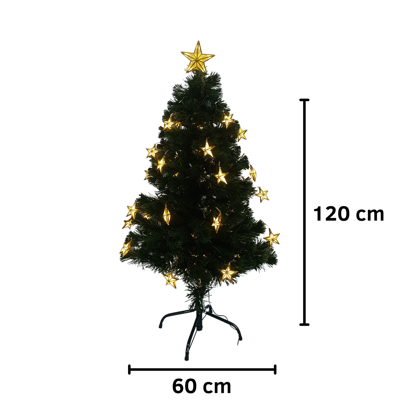 Árvore Natal Fibra Ótica Decorada Luz Quente 8 Funções 120cm
