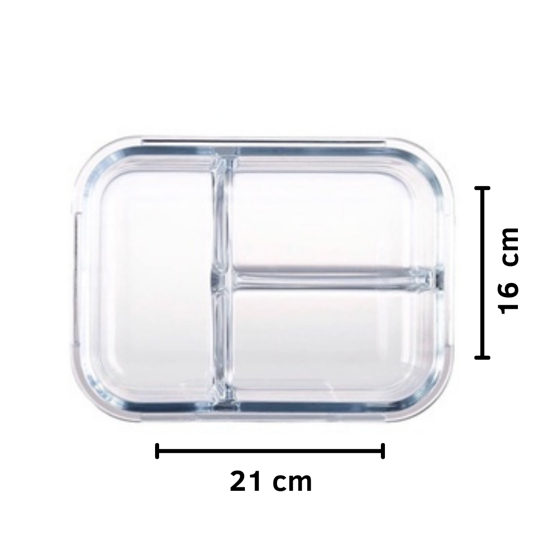 Pote Vidro Hermético 3 Divisórias Tampa Lock Marmita 1000ml