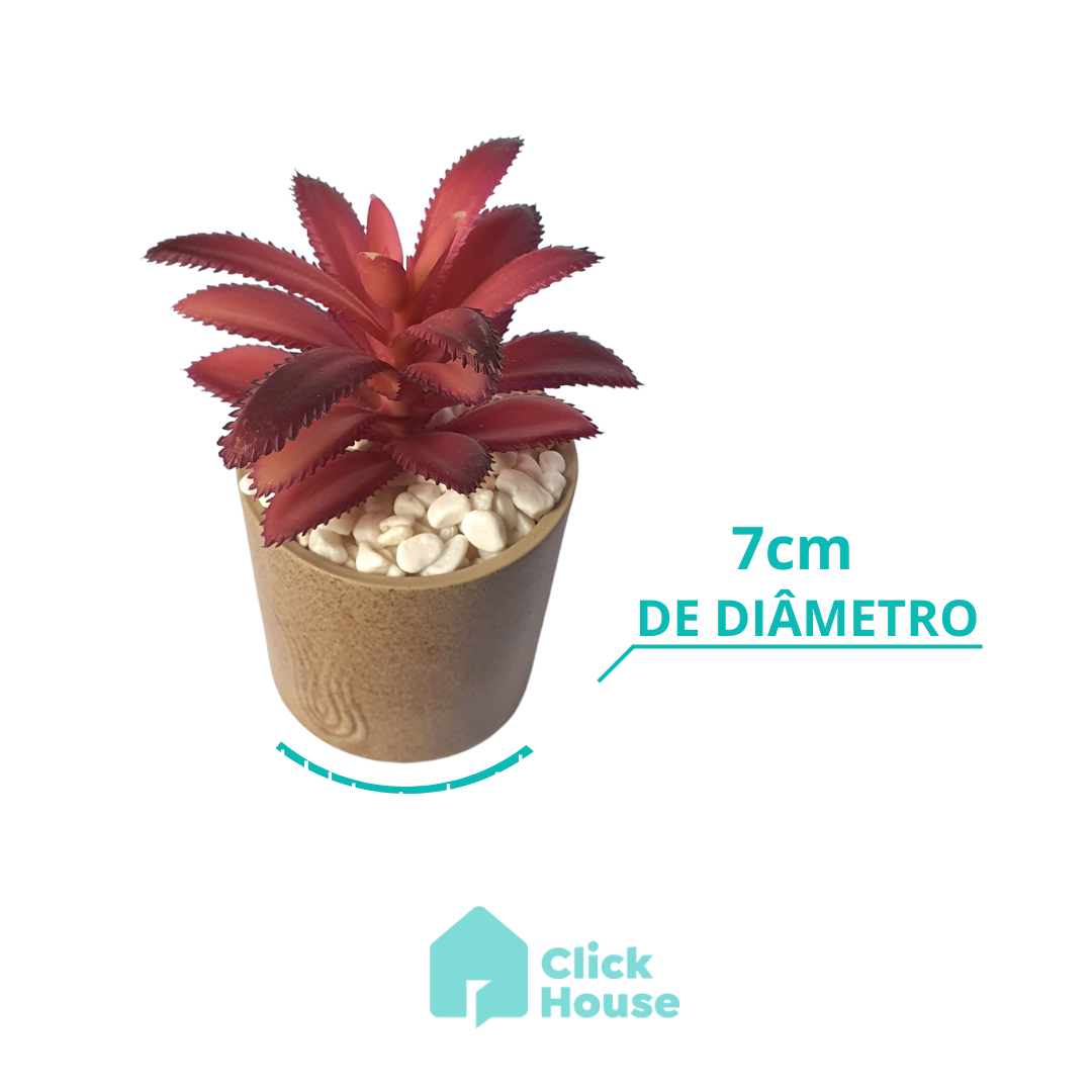 Suculenta Artificial Com Vaso Cachepot Cerâmica Bege - 14cm