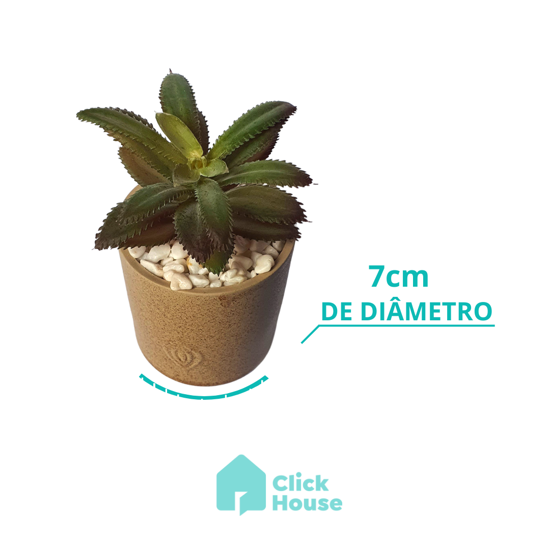 Suculenta Artificial Com Vaso Cachepot Cerâmica Bege - 14cm