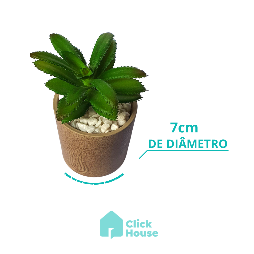 Suculenta Artificial Com Vaso Cachepot Cerâmica Bege - 14cm