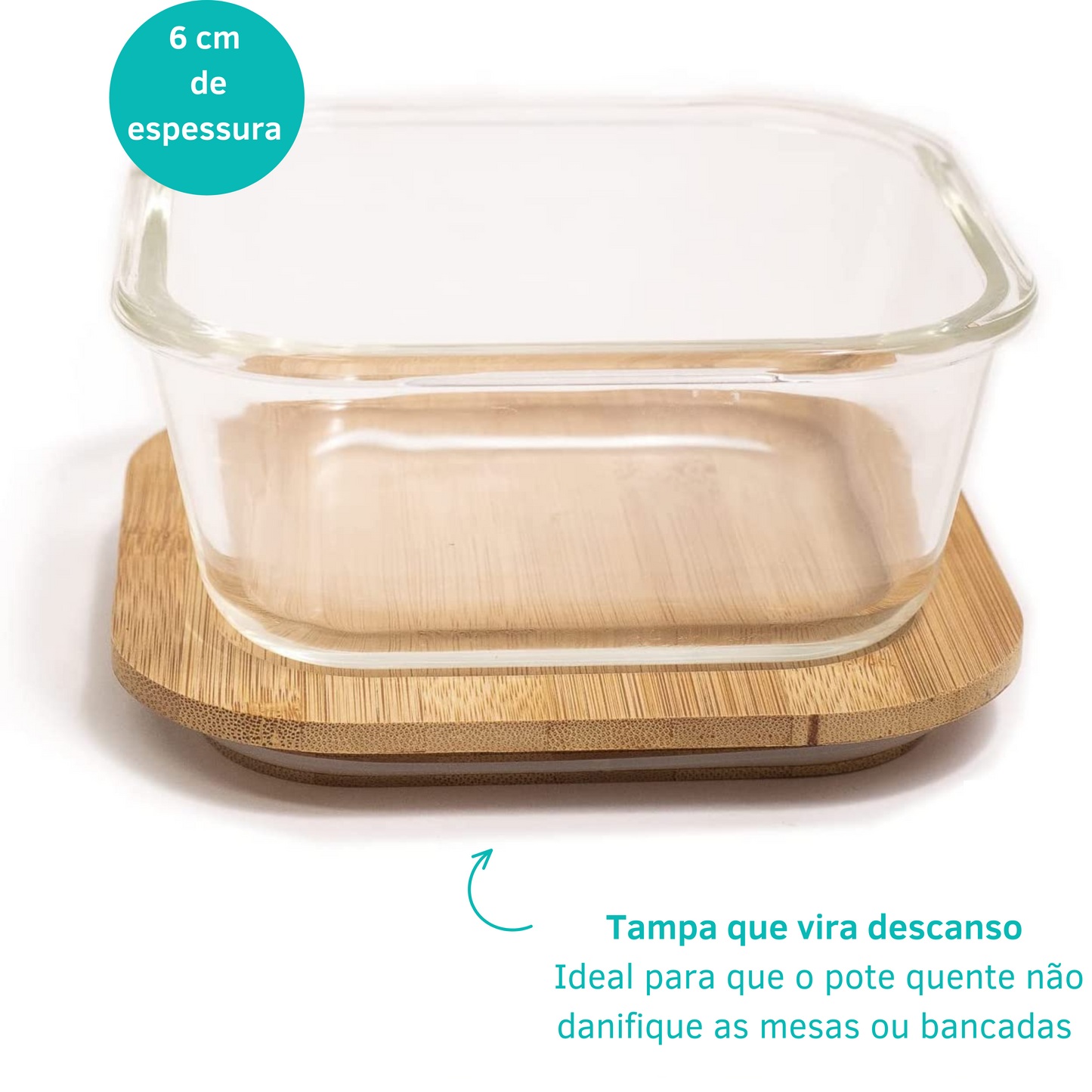 Pote Vidro Quadrado Marmita Tampa Hermética 300ml + 600ml