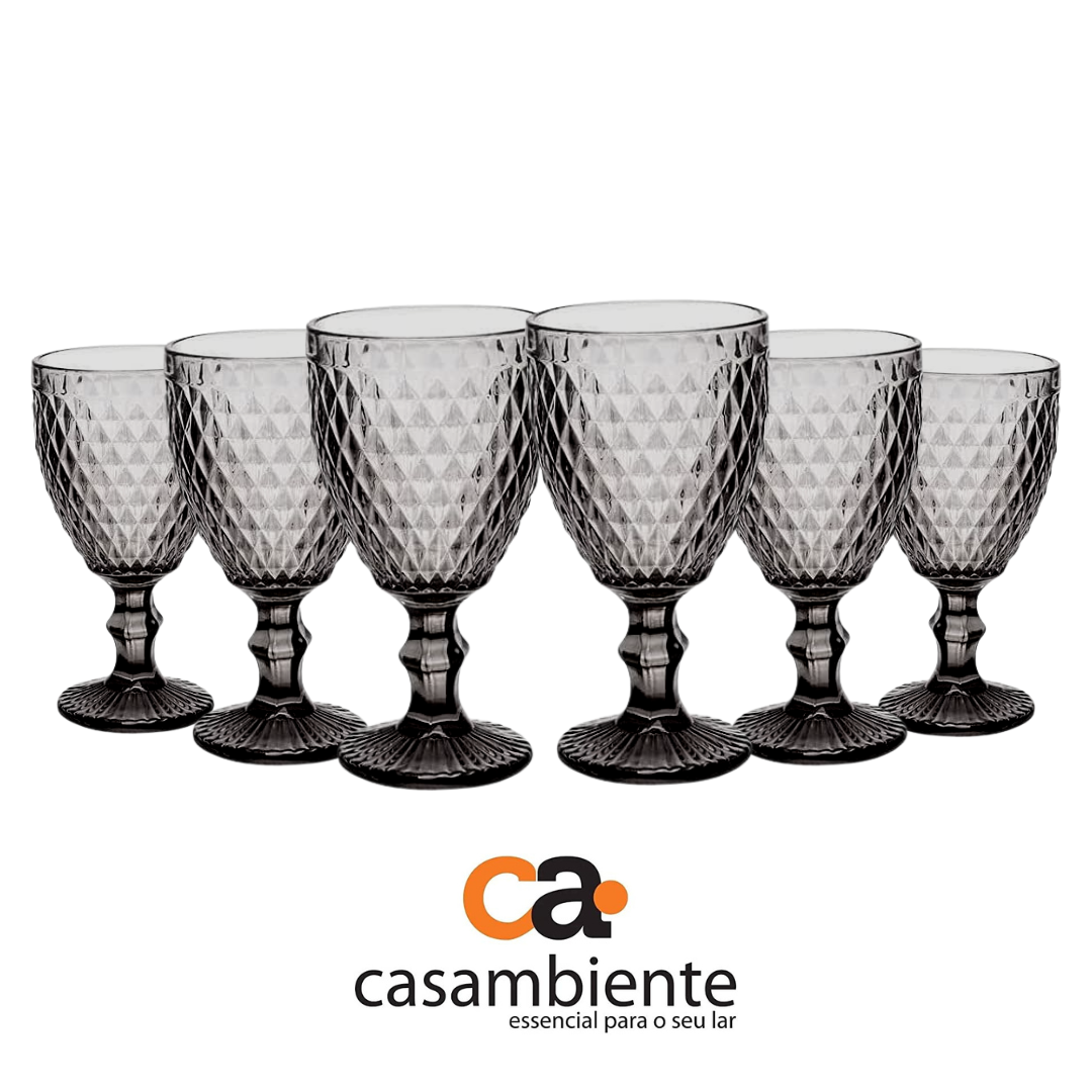 Taça Vidro Água Suco Bico Abacaxi Furta Cor Fume 300ml 6 Uni