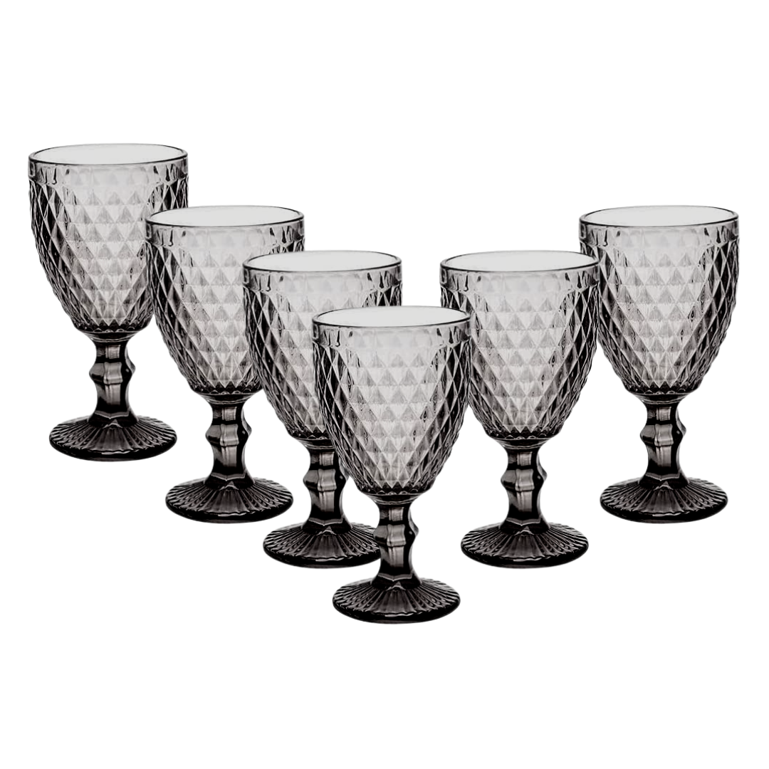 Taça Vidro Água Suco Bico Abacaxi Furta Cor Fume 300ml 6 Uni