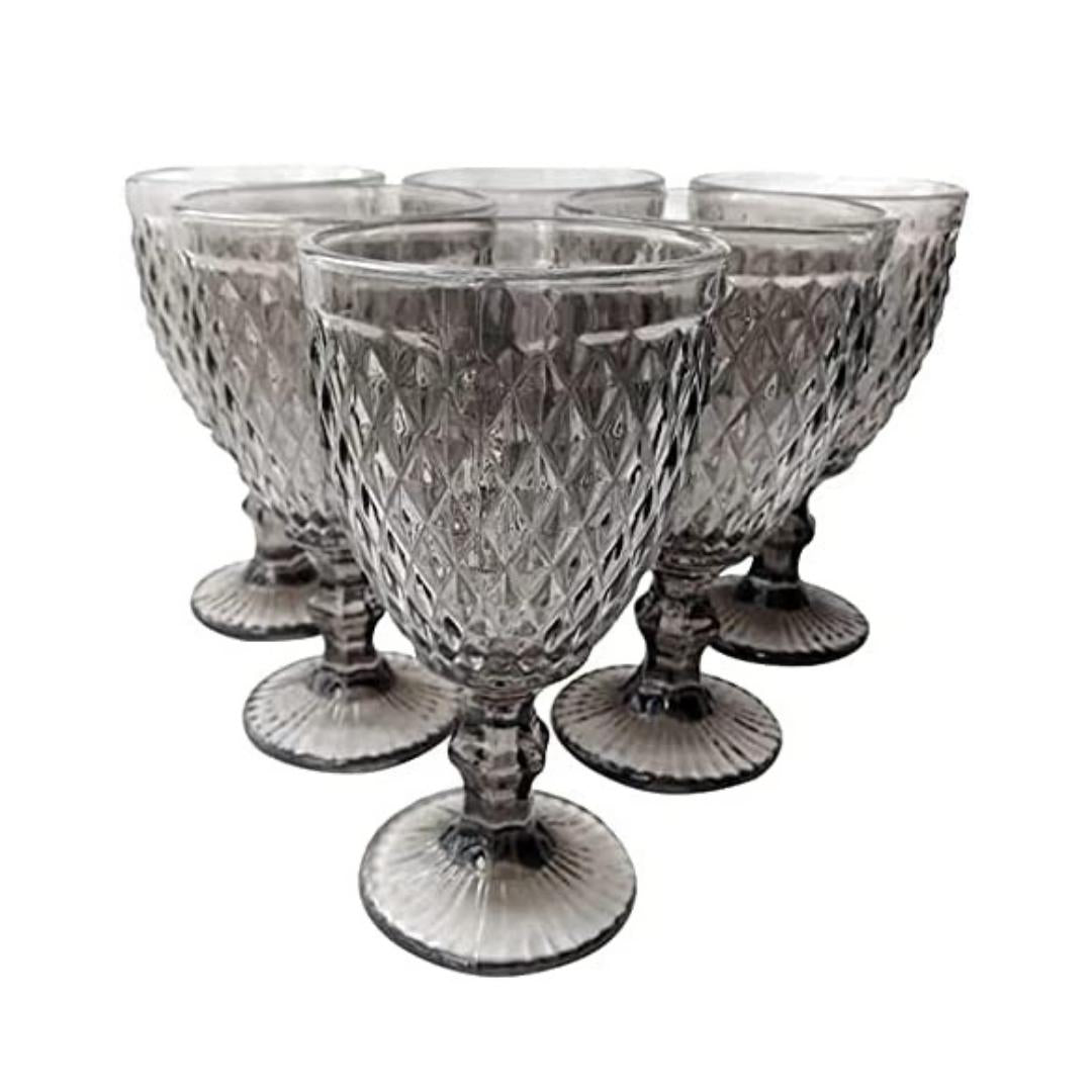 Taça Vidro Água Suco Bico Abacaxi Furta Cor Fume 300ml 6 Uni