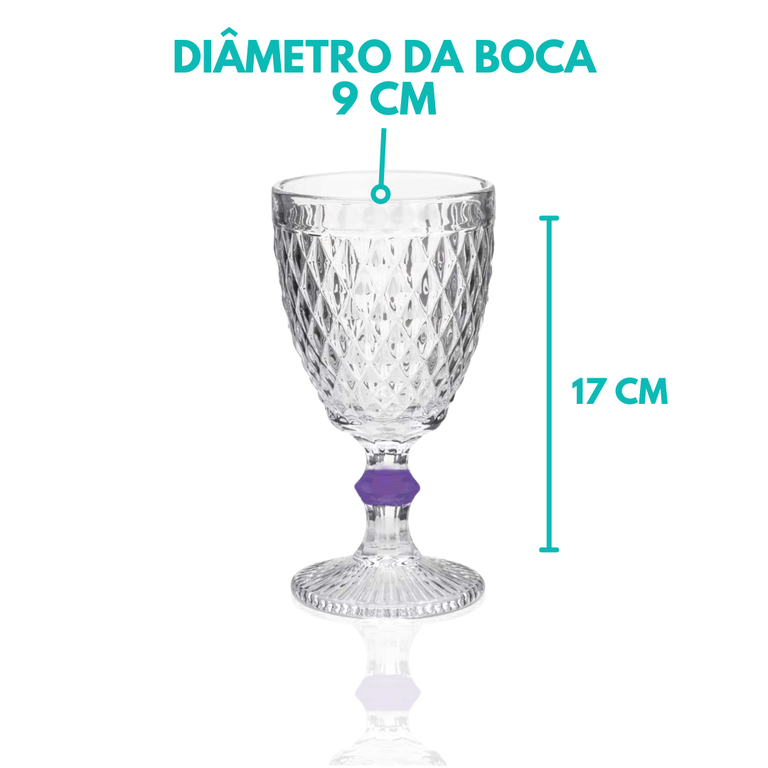 Taça De Vidro Água Suco Bico Abacaxi Diamond 300ml - 6 Uni