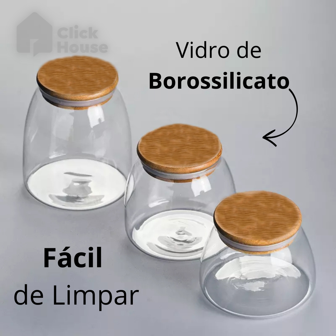 Pote De Vidro Redondo Mantimento Hermético Tampa Bambu 900ml