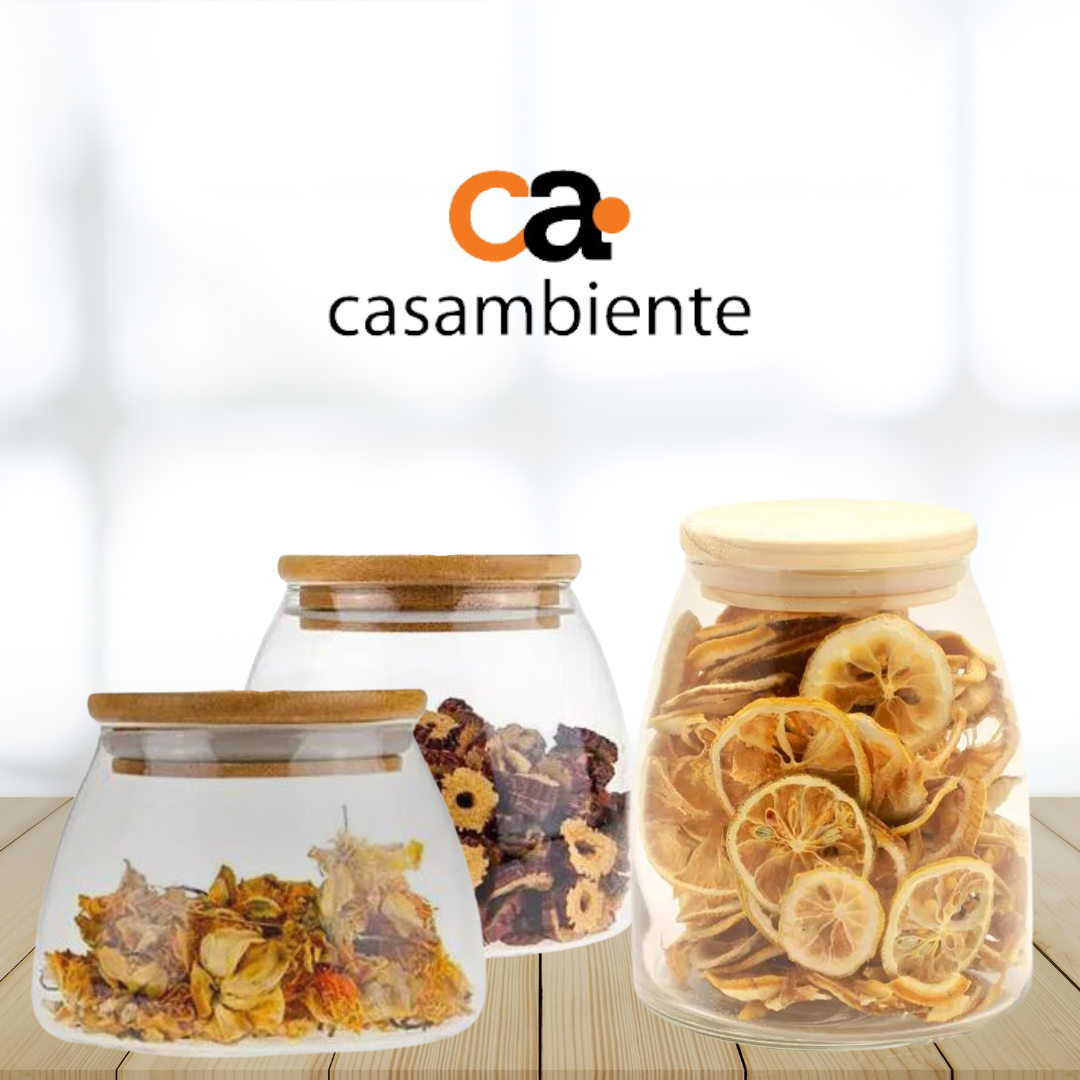 Pote De Vidro Redondo Mantimento Hermético Tampa Bambu 700ml