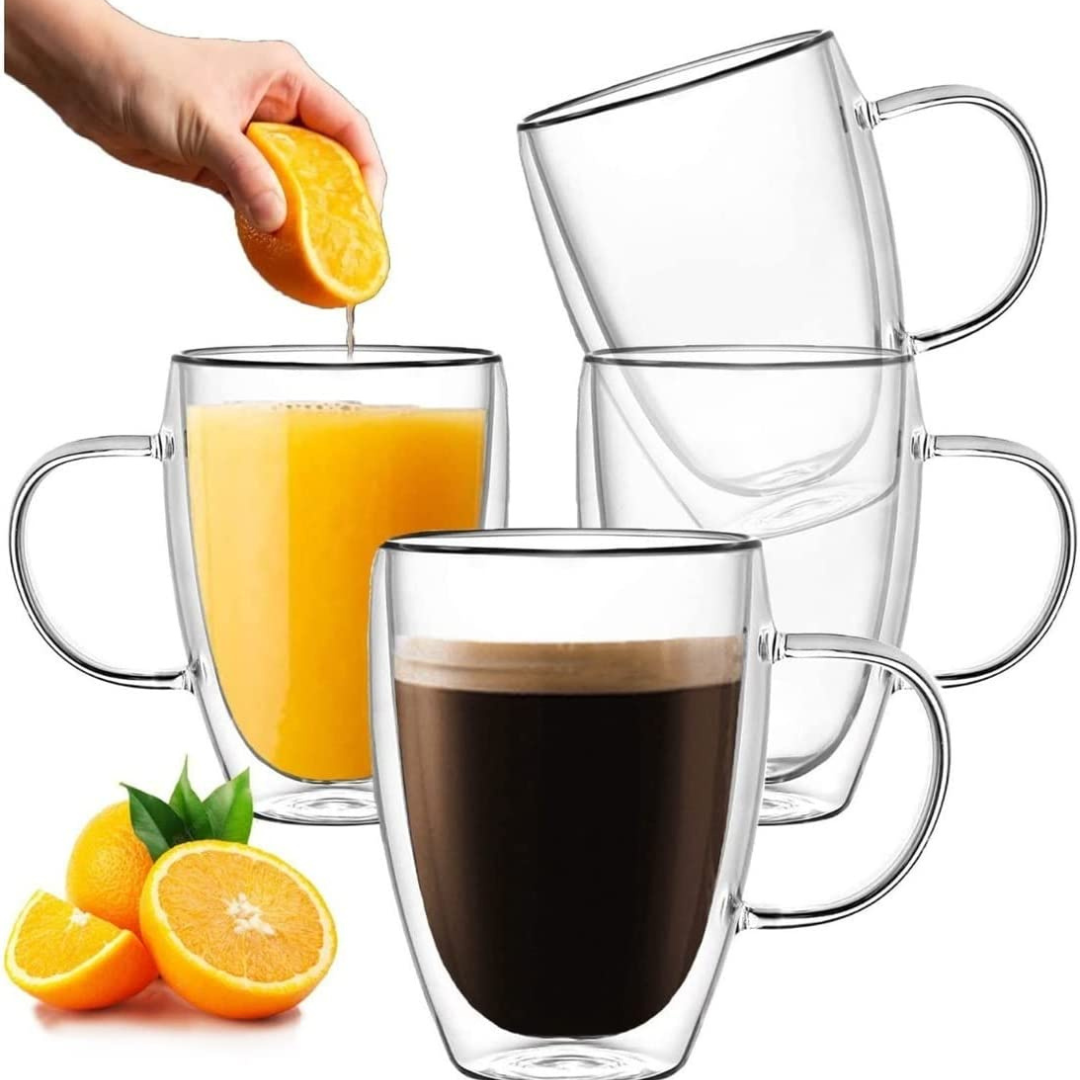 Caneca Xícara De Vidro Parede Dupla Café Chá Capuccino 350ml