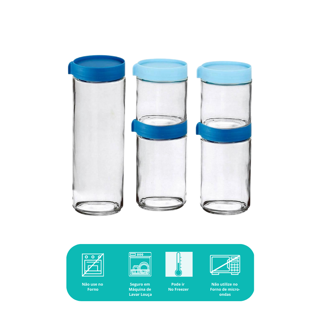 Pote De Vidro Tampa Hermética Mantimentos Empilhável 1100ml