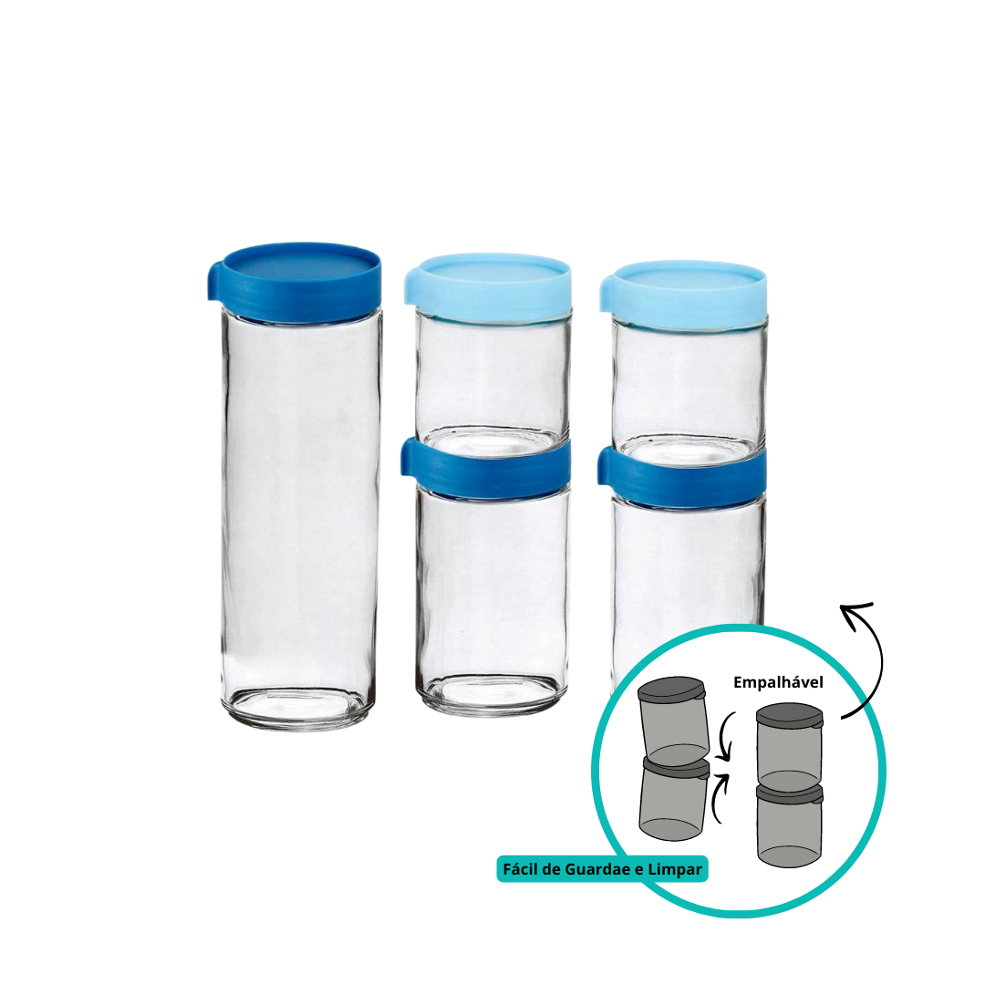 Pote Vidro Tampa Hermética Mantimento Empilhável 1100ml 3 Un