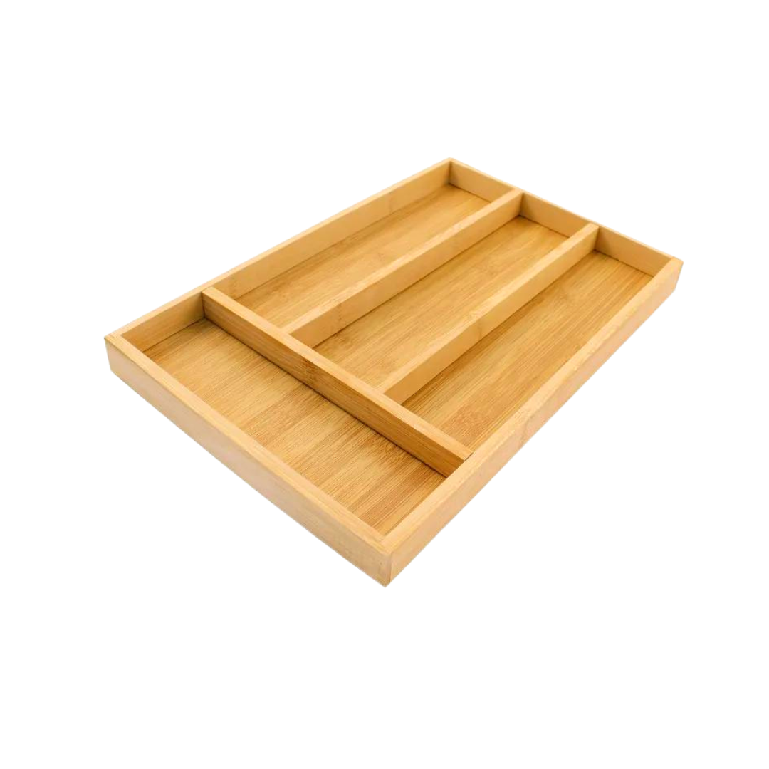 Porta Talher Utensílios Bambú Gaveta Grande 4 Divisórias