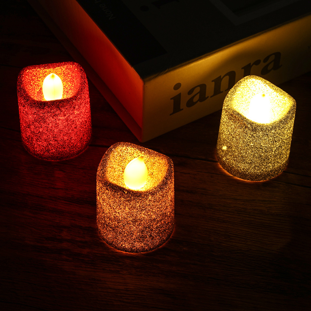Vela Eletrônica Decorativa Bateria Gliter Silver Festas 6 Un