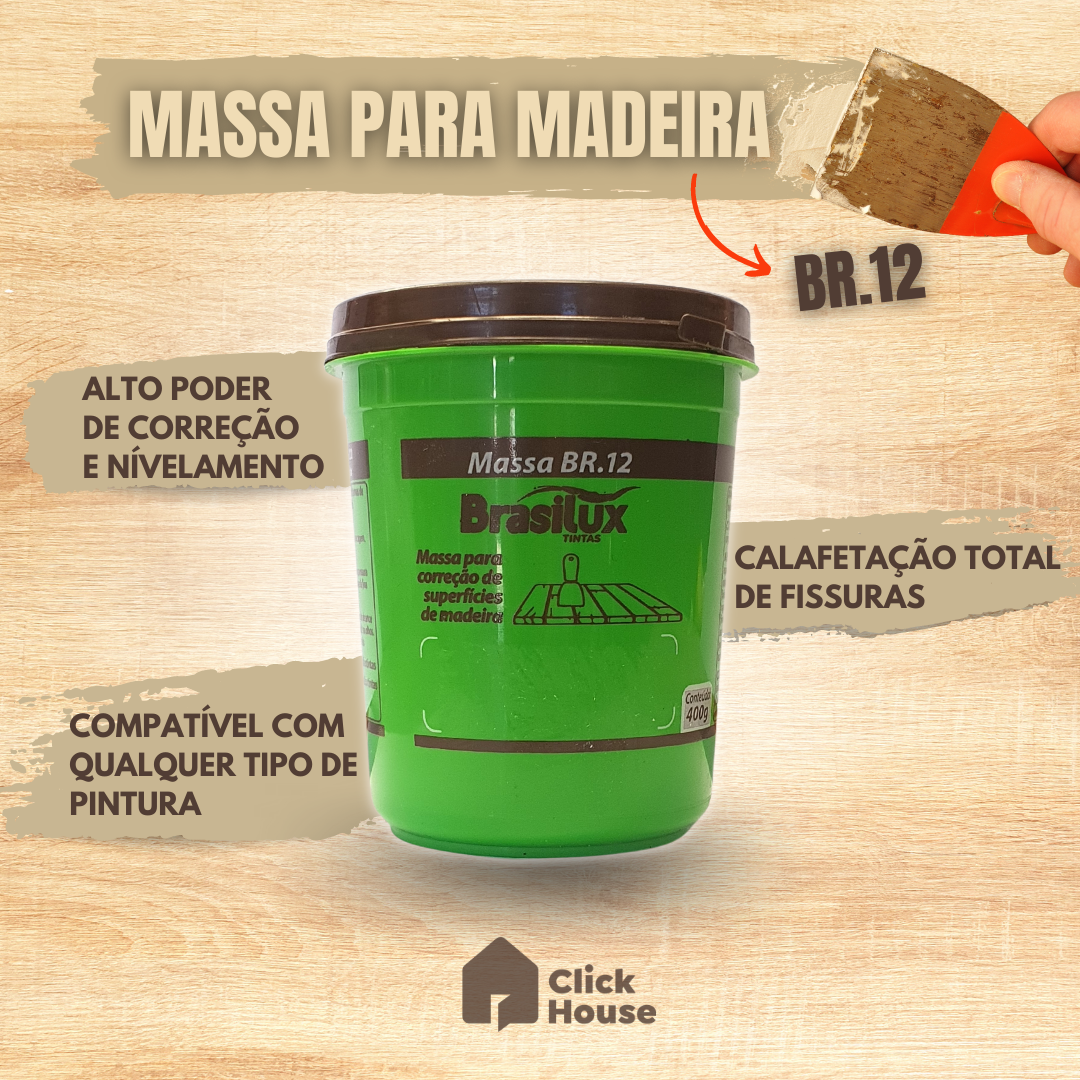 Massa Madeira Wood Reparo Fácil Calafetar Br12 Brasilux 400g