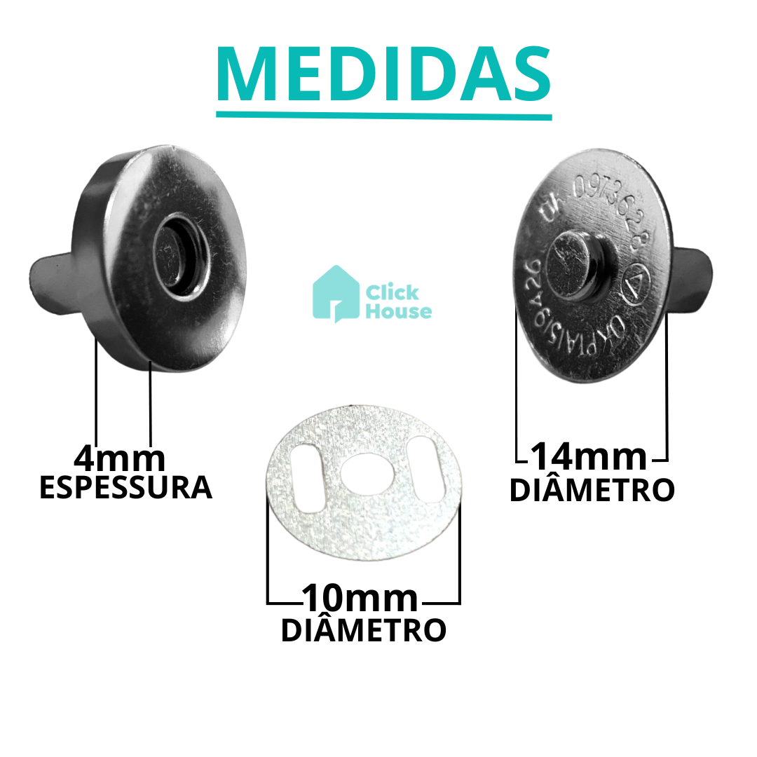 Botão Imã Magnético Imantado 18mm Prata Dourado Ônix 10 Uni