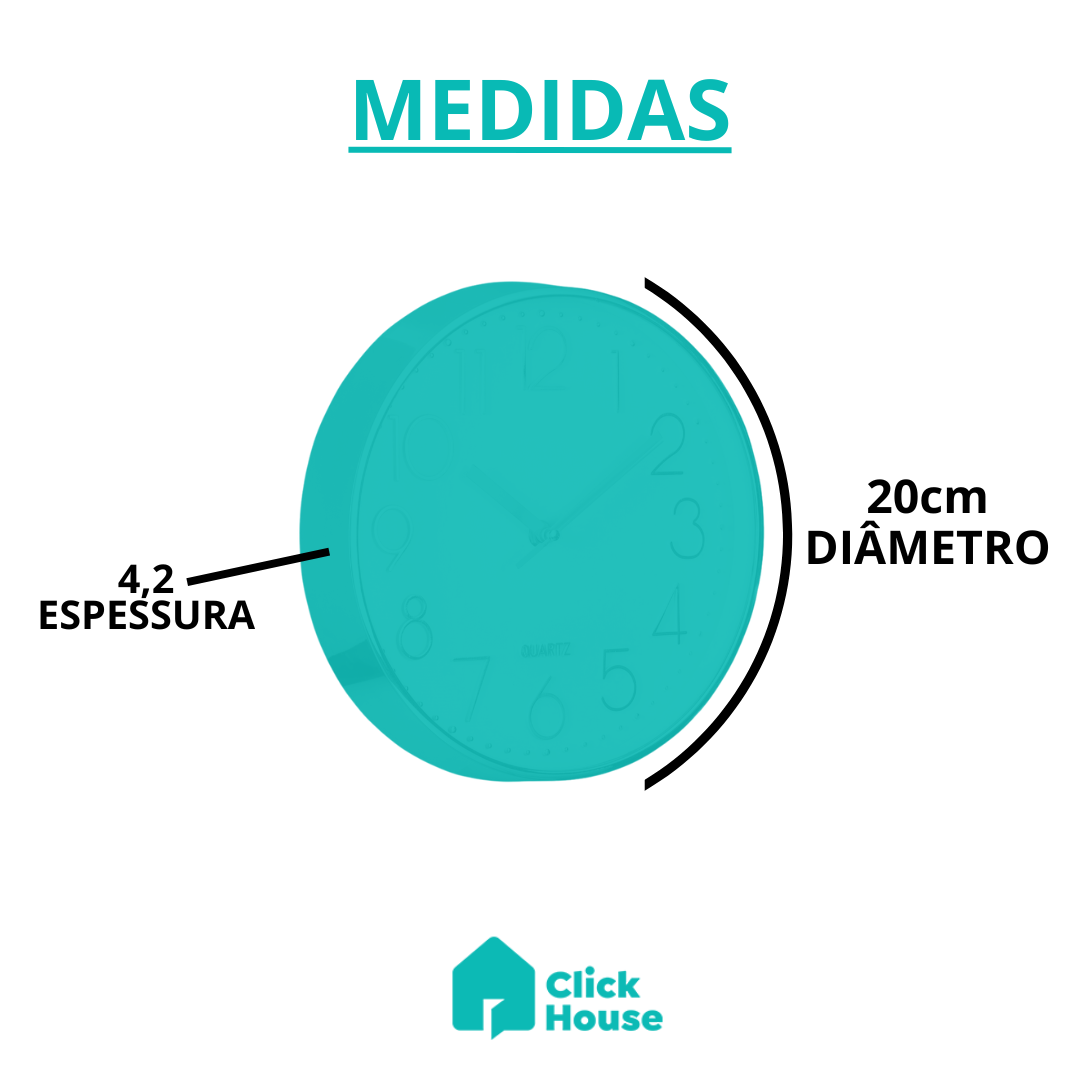 Relógio Parede Cozinha Sala Quarto Redondo Quartz 20 Cm