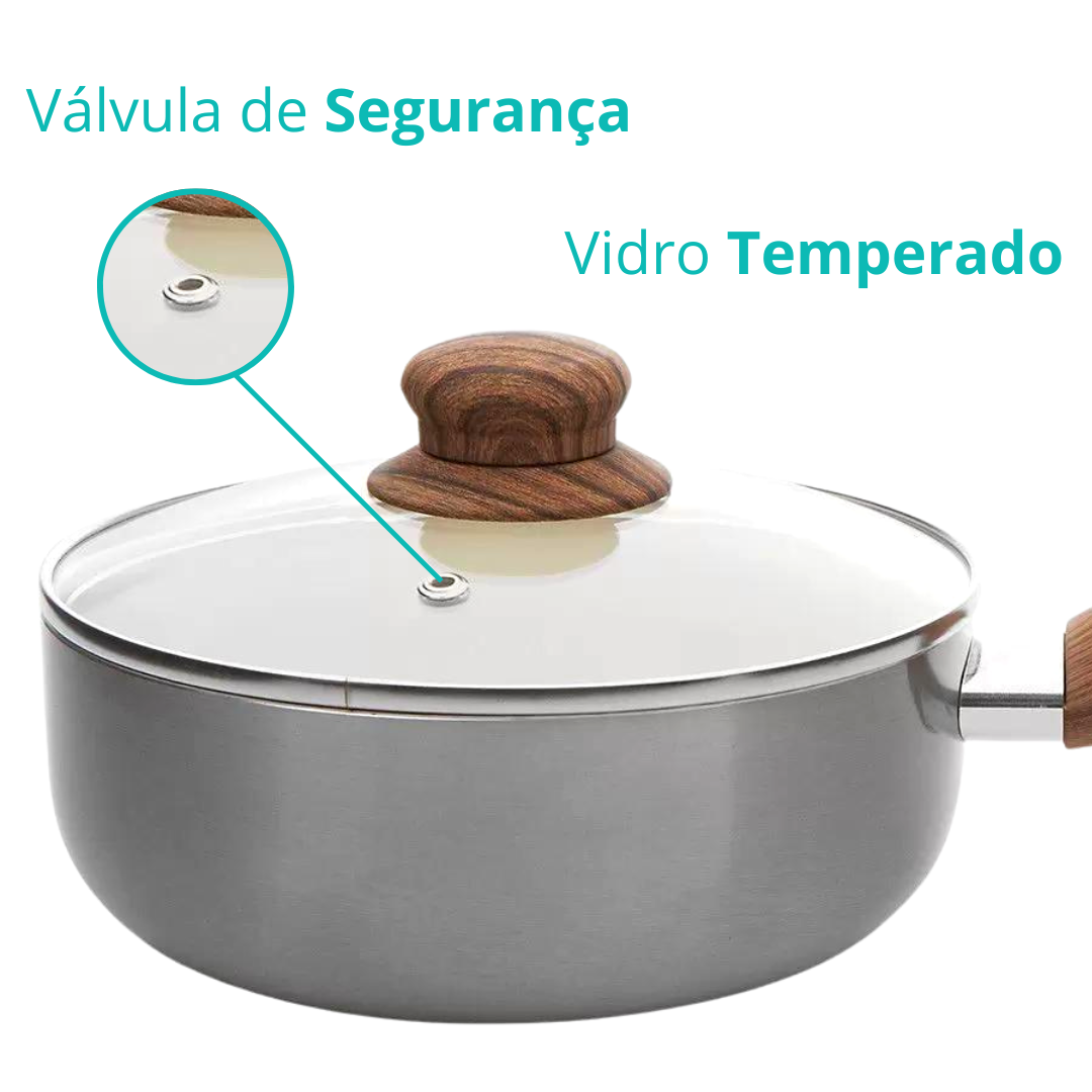 Panela Cerâmica Antiaderente Tampa Vidro Cabo Silicone 5 Pç