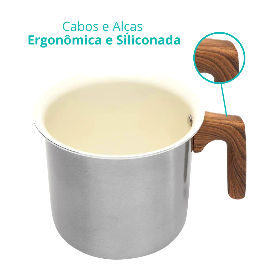 Panela Cerâmica Antiaderente Tampa Vidro Cabo Silicone 5 Pç