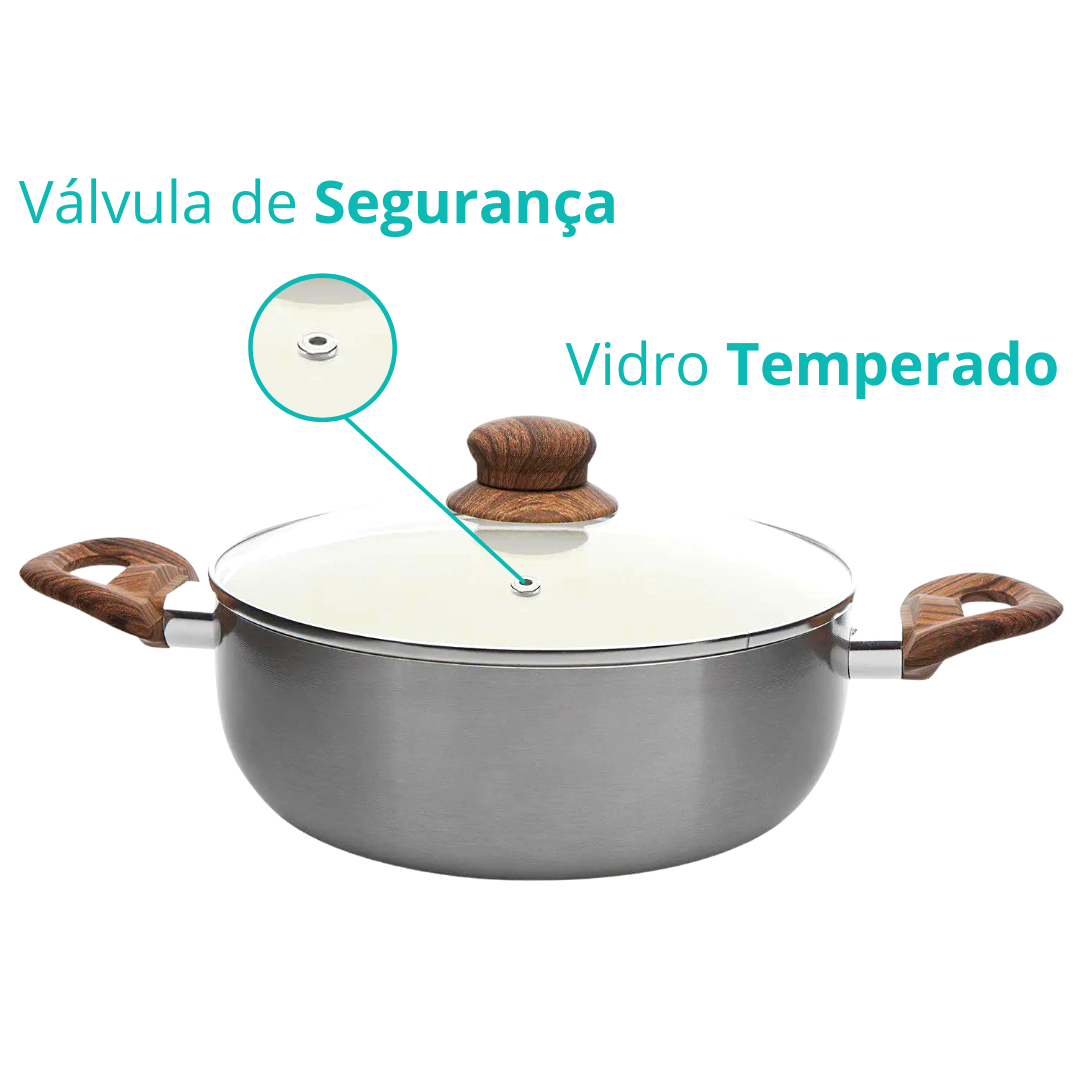 Panela Cerâmica Antiaderente Tampa Vidro Cabo Silicone 5 Pç