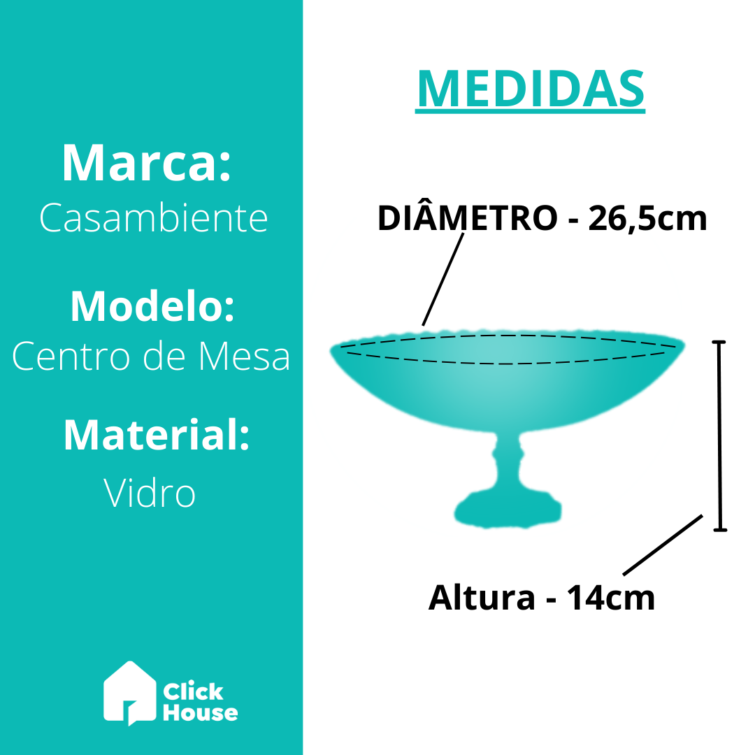 Centro De Mesa Decorativo Fruteira Vidro Transparente Com Pé