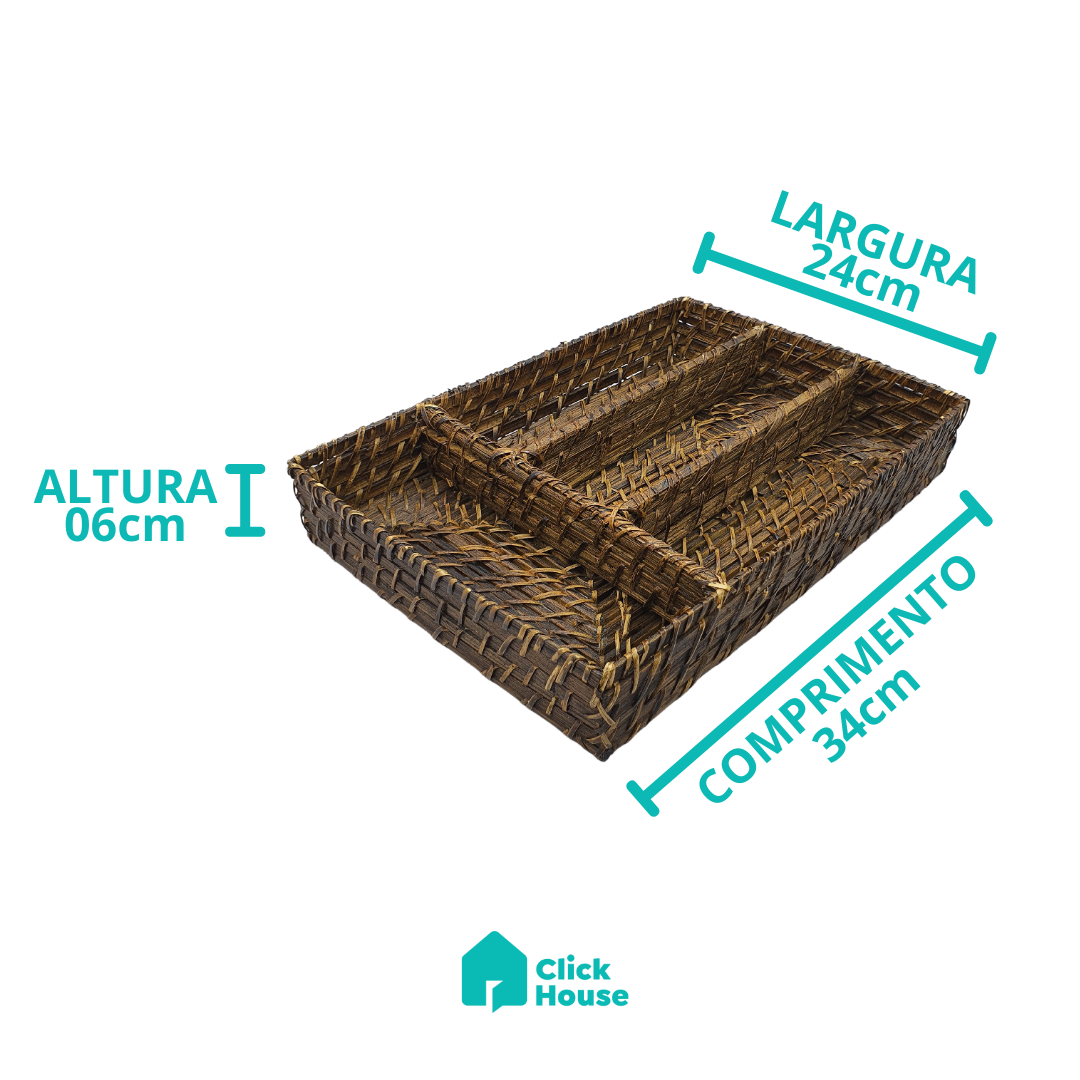 Porta Talher Utensílio Rattan Bambu Natural Gaveta 34 Cm