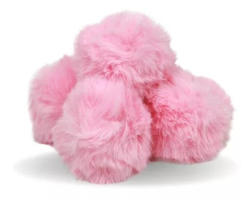 5 Pompons Pelúcia Elástico 100mm Branco Rosa Azul Bebê Preto