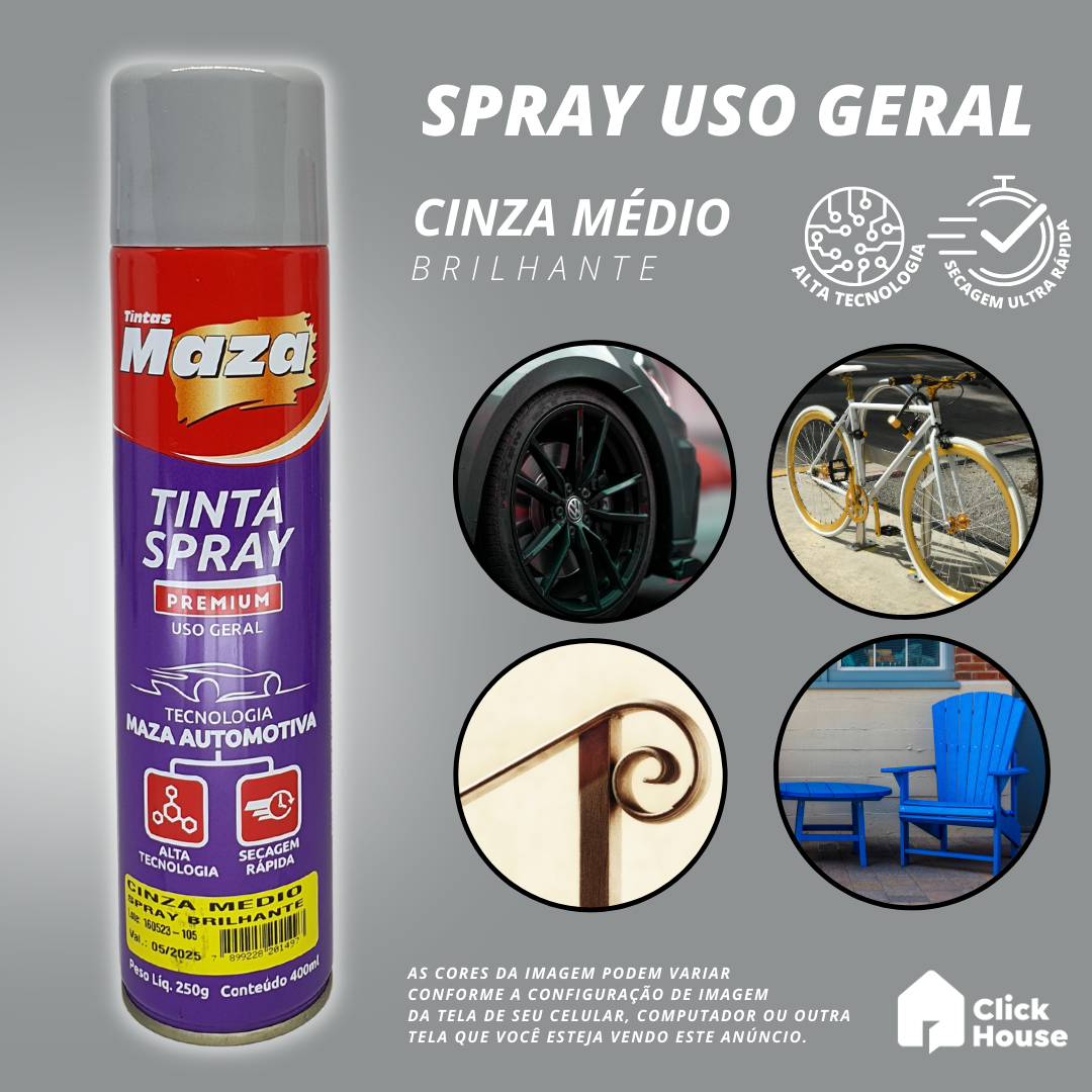 Tinta Spray Brilhante 400ml Cores Uso Geral Multiuso Maza