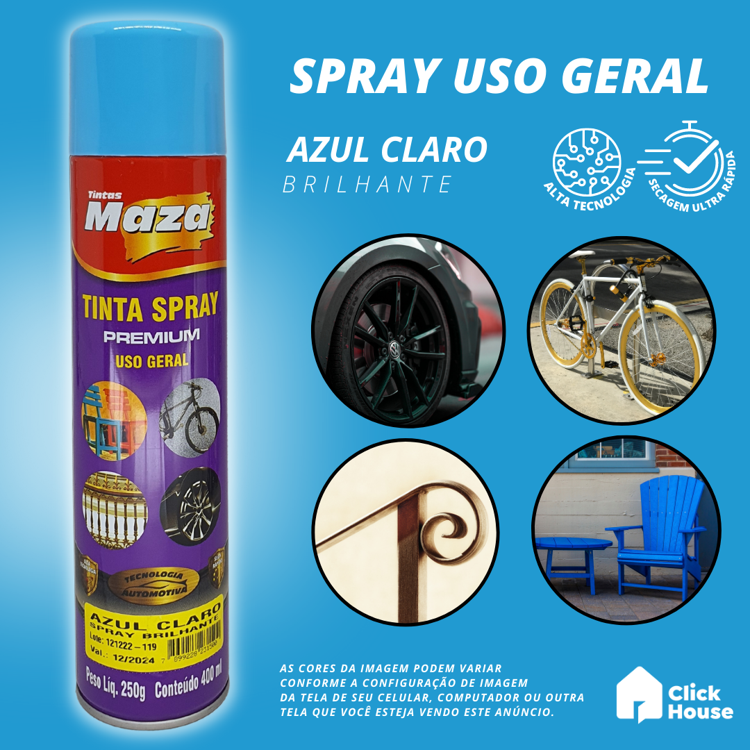 Tinta Spray Brilhante 400ml Cores Uso Geral Multiuso Maza