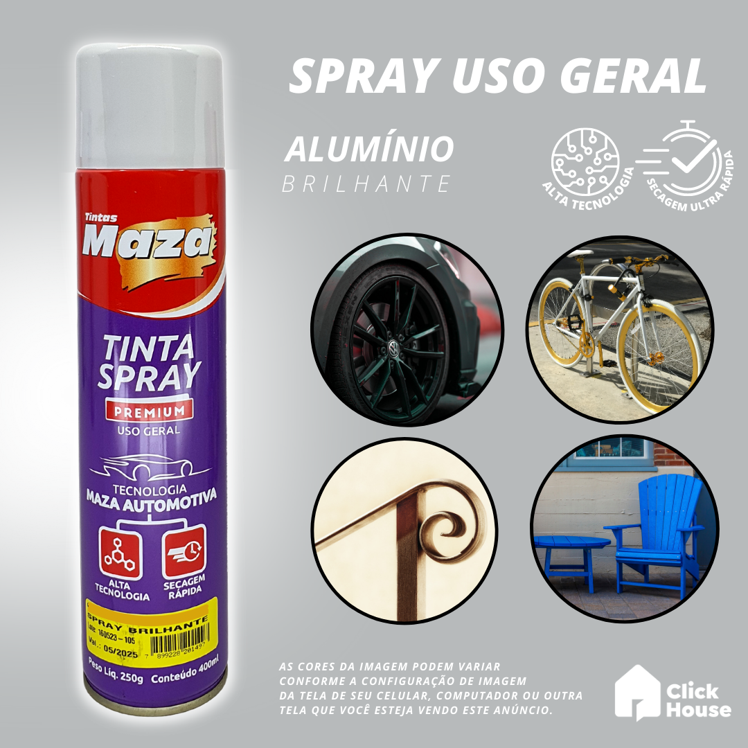 Tinta Spray Brilhante 400ml Cores Uso Geral Multiuso Maza