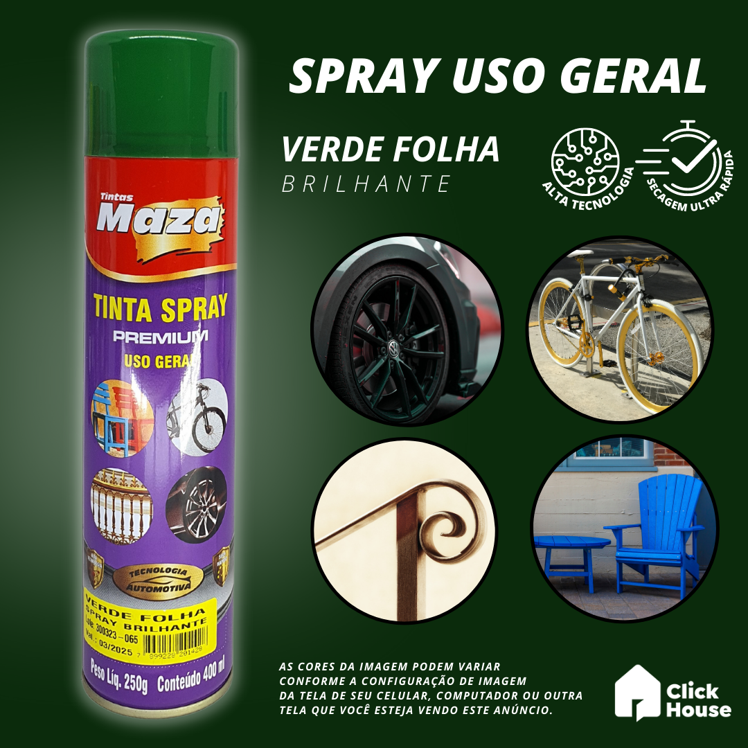 Tinta Spray Brilhante 400ml Cores Uso Geral Multiuso Maza