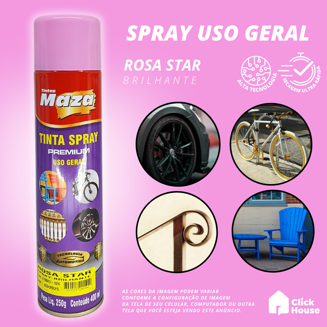 Tinta Spray Brilhante 400ml Cores Uso Geral Multiuso Maza