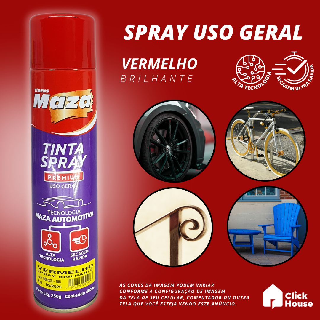 Tinta Spray Brilhante 400ml Cores Uso Geral Multiuso Maza