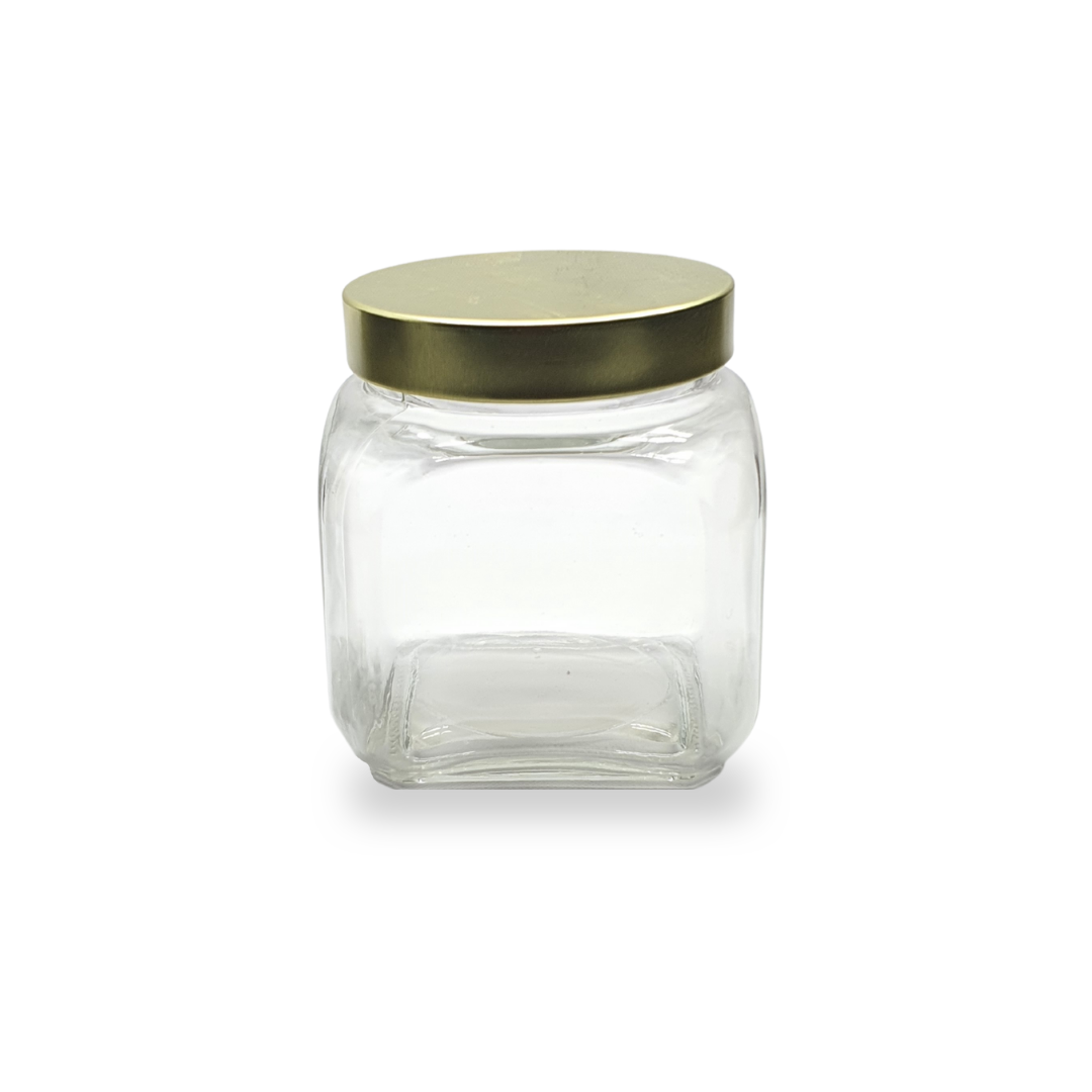 Pote Vidro Mantimento Tampa Inox Hermética Dourada 700ml