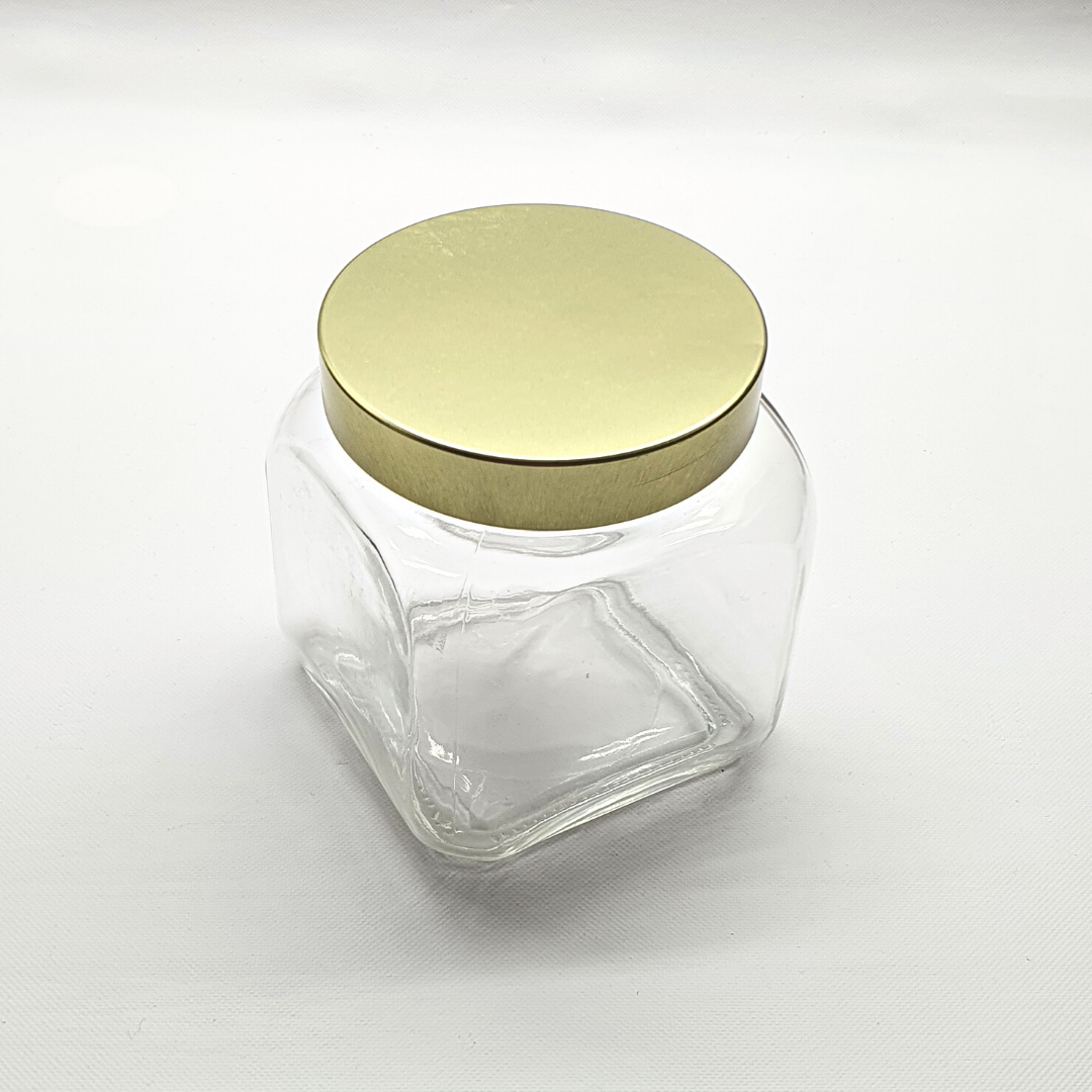 Pote Vidro Mantimento Tampa Inox Hermética Dourada 700ml