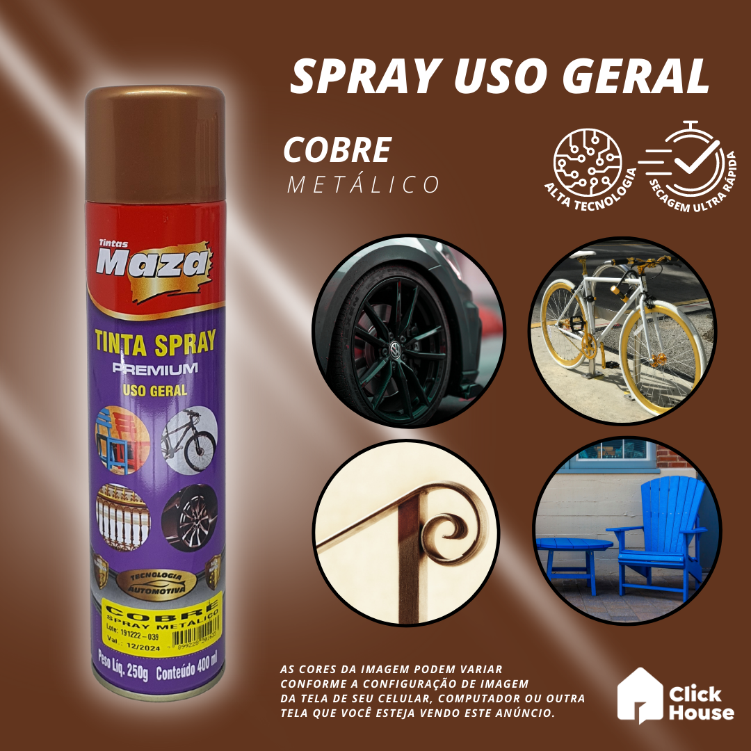 Tinta Spray Metálico 400ml Cores Uso Geral Multiuso Maza