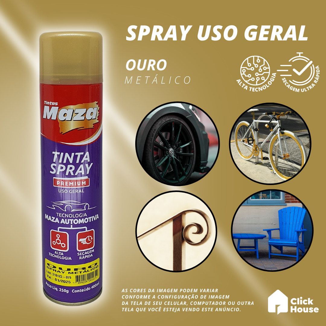 Tinta Spray Metálico 400ml Cores Uso Geral Multiuso Maza