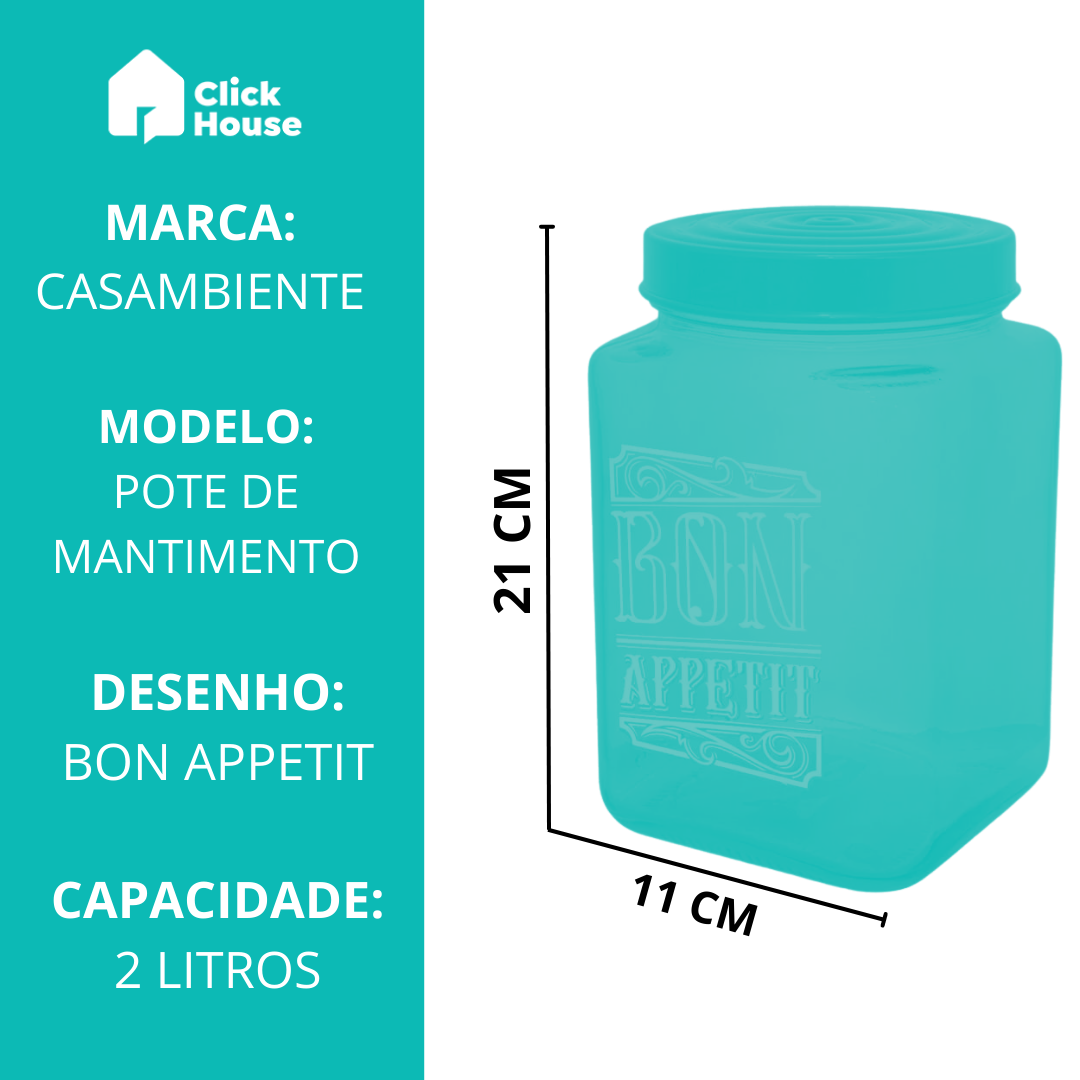 Potes De Vidro Tampa 2 L Mantimento Condimento Bon Appetit