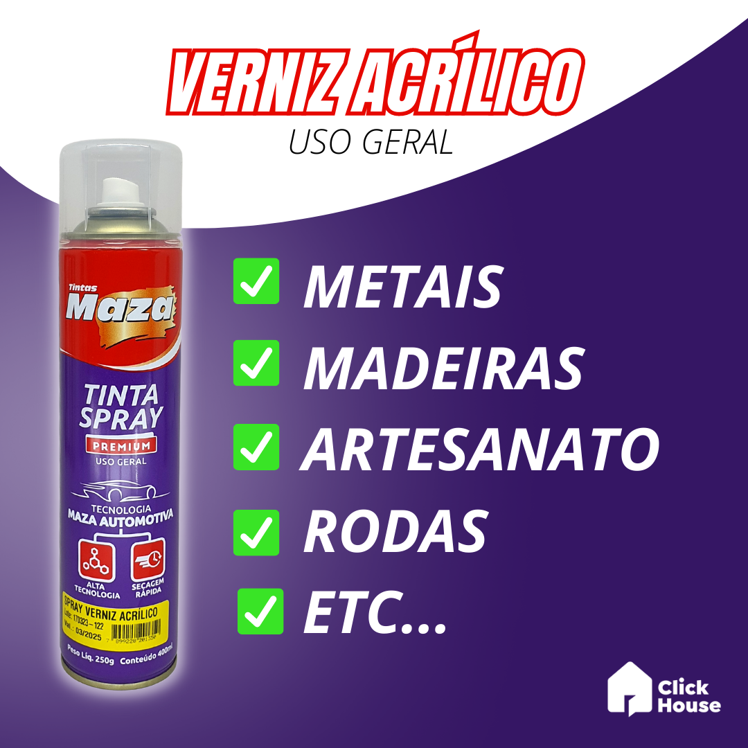 Spray Verniz Acrílico Uso Geral Automotivo Carro 400ml Maza