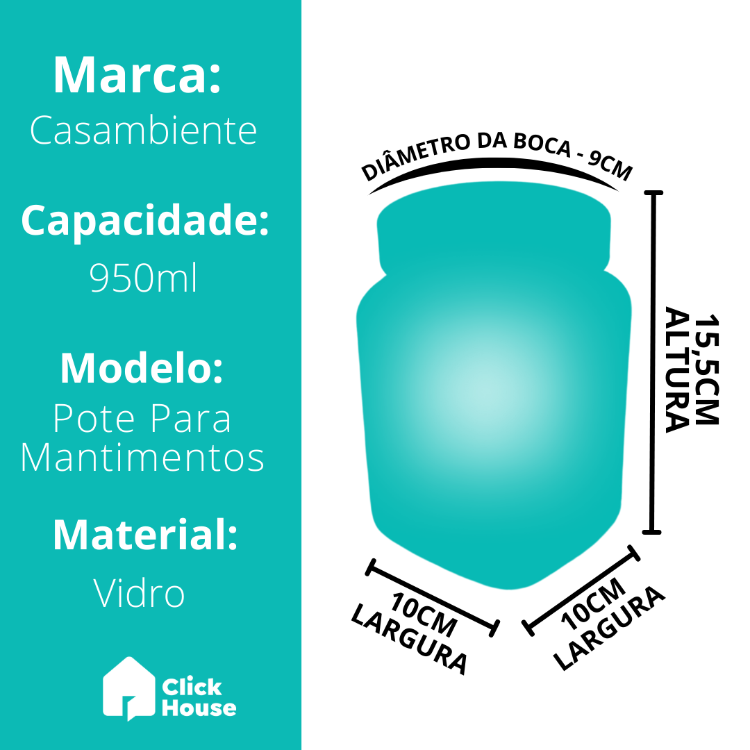 Pote De Vidro Tampa Hermética Condimento Mantimento 950ml