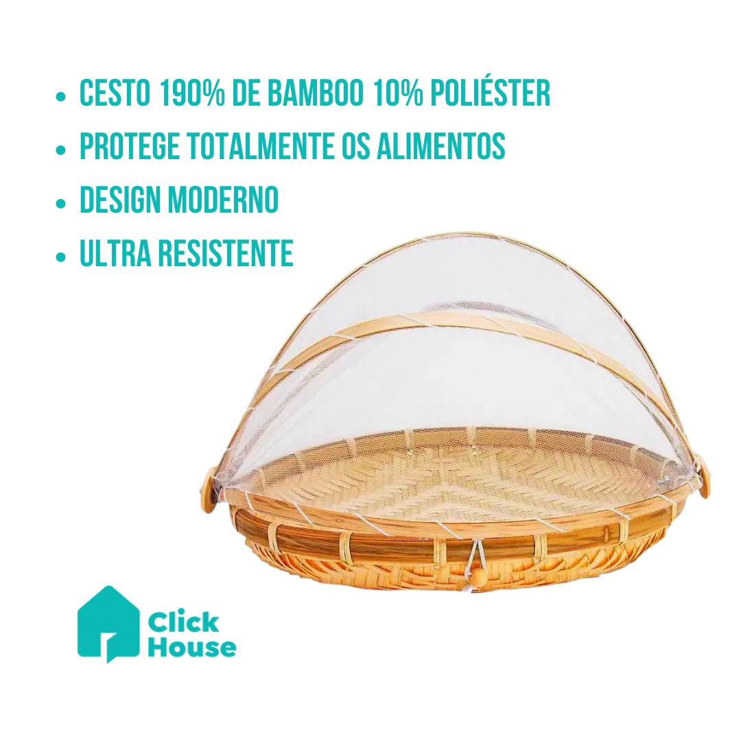 Cesto Porta Pão Bolo Cobertura Retrátil Redondo Bambu 30 Cm