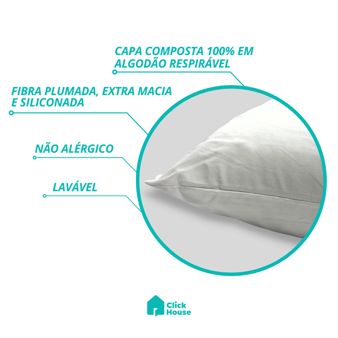 Travesseiro Percal Suporte Extra Firme Algodão Fibras 50x70