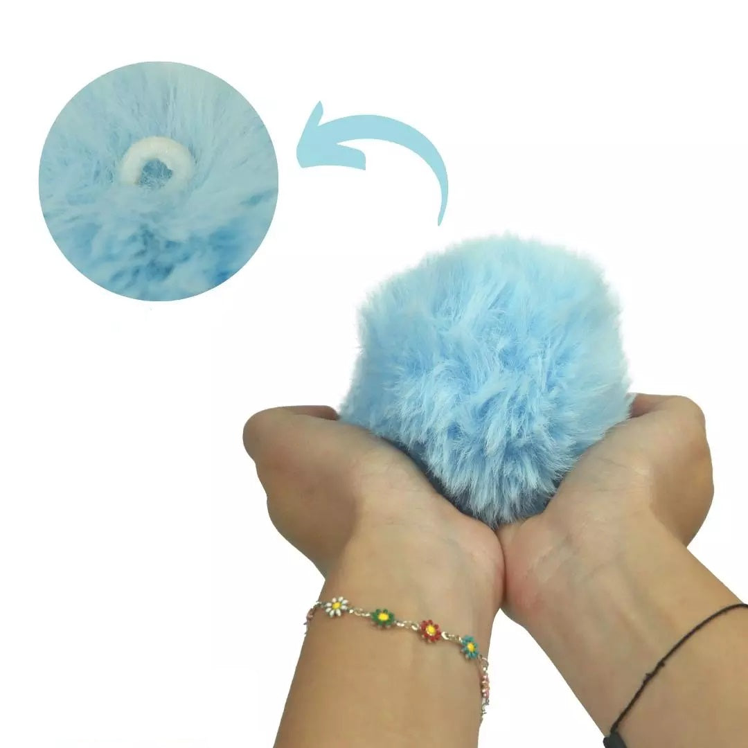 10 Pompons Pelúcia Elástico 50mm Vermelho Azul Royal Preto