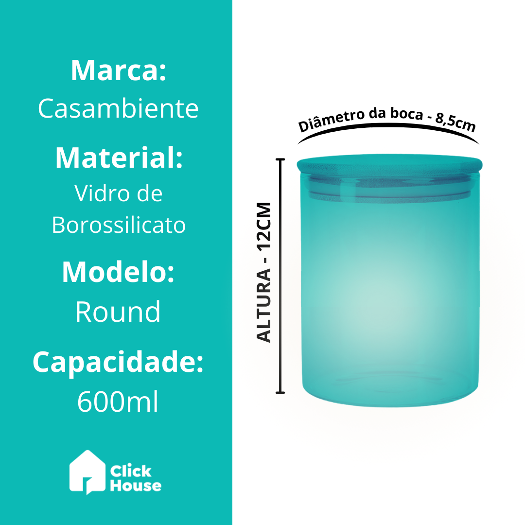 Pote Mantimento Vidro Hermético C/ Tampa Bambu Tempero 600ml