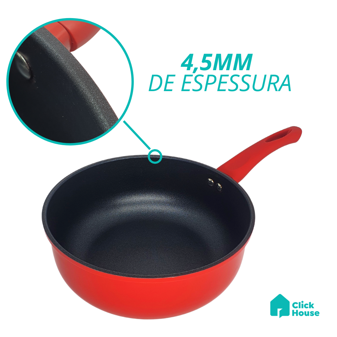 Panela Indução Cerâmica Antiaderente Tampa Não Gruda 24 Cm